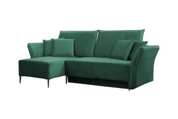Staffin 3-sits Vänster Bäddsoffa 140x200 cm med Förvaring i Sammet - Grön - Möbler - Soffa - Bäddsoffa