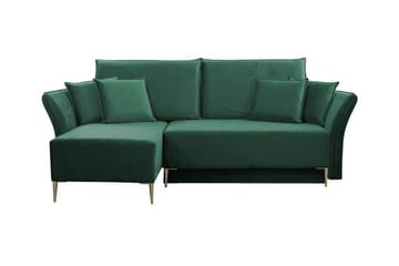 Staffin 3-sits Vänster Bäddsoffa 140x200 cm med Förvaring i Sammet - Grön - Möbler - Soffa - Bäddsoffa