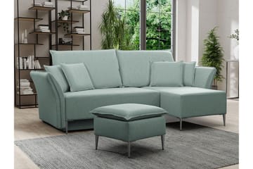 Staffin 3-sits Vänster Hörnbäddsoffa 140x200 cm med Förvaring i Chenille - Grön - Möbler - Soffa - Bäddsoffa
