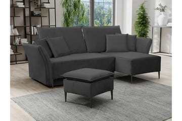 Staffin 3-sits Vänster Hörnbäddsoffa 140x200 cm med Förvaring i Sammet - Antracit - Möbler - Soffa - Bäddsoffa