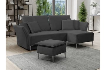 Staffin 3-sits Vänster Hörnbäddsoffa 140x200 cm med Förvaring i Sammet - Grå - Möbler - Soffa - Bäddsoffa