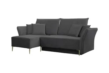 Staffin 3-sits Vänster Hörnbäddsoffa med Divan 140x200 cm i Sammet - Grå - Möbler - Soffa - Bäddsoffa