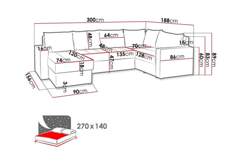 Staffin 4-sits Hörnbäddsoffa NO_BRAND Dark grey/Light grey - Möbler - Soffa - Bäddsoffa