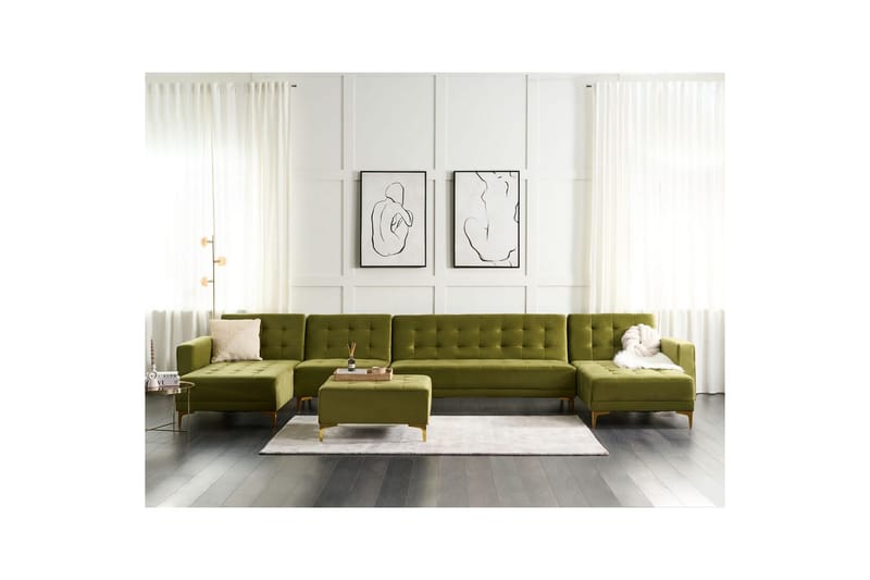 Stor soffa Aberdeen Grön/guld - Grön/guld - Möbler - Soffa - Bäddsoffa