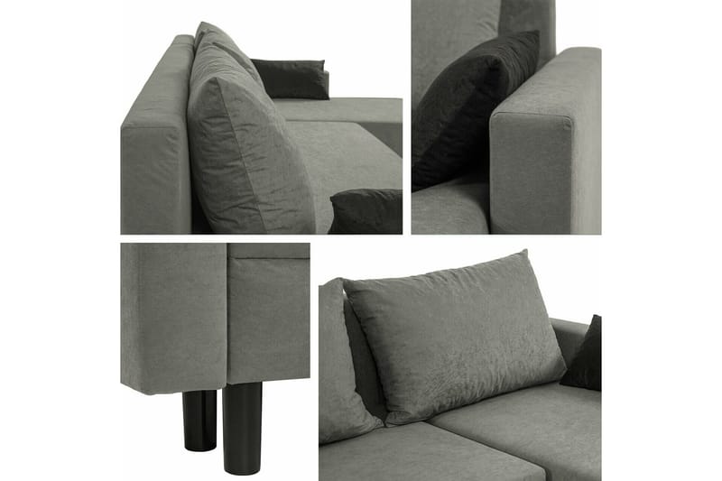 Summerhill 3-sits Högervänd Hörnbäddsoffa med Förvaring i Tyg med Träram - Svart - Möbler - Soffa - Bäddsoffa