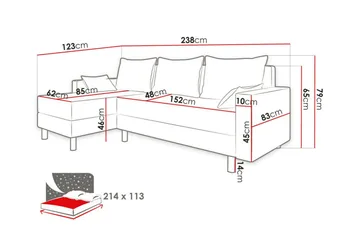 Summerhill 3-sits Högervänd Hörnbäddsoffa med Förvaring i Tyg med Träram - Svart - Möbler - Soffa - Bäddsoffa