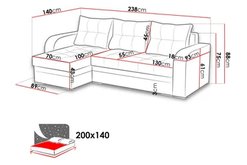 Sydney Divanbäddsoffa 238x140x88 cm LED-belysning - Grå - Möbler - Soffa - Bäddsoffa