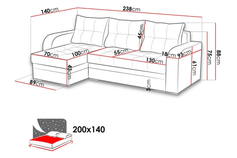 Sydney Hörnsoffa LED-belysning - Brun/Grå - Möbler - Soffa - Bäddsoffa