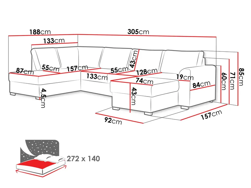 Taberk 5-sits U-Soffa med Divan Vänster - Möbler - Soffa - Bäddsoffa