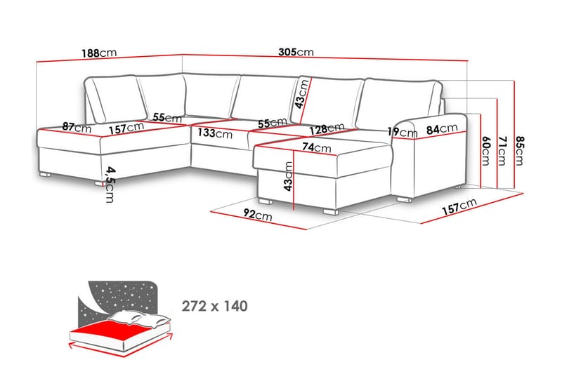 Taberk 6-sits Bäddsoffa - Grå - Bäddsoffa - Bäddsoffa divan