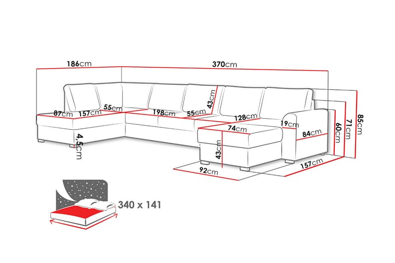 Taberk Bäddsoffa m. Divan och Schäslong - Bäddsoffa - Bäddsoffa divan - Sammetssoffa