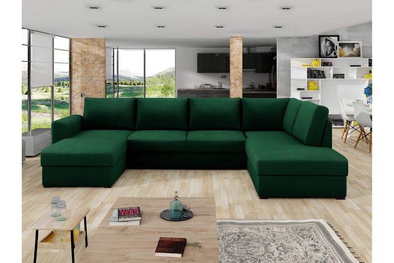 Taberk Bäddsoffa med Divan och Schäslong 4-sits - Grön - Möbler - Soffa - Bäddsoffa