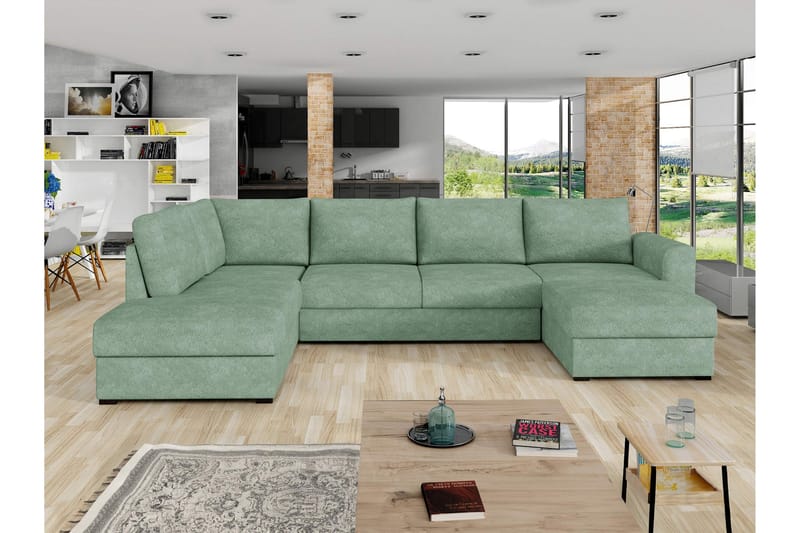 Taberk Bäddsoffa med Divan och Schäslong 4-sits i Bouclé - Grön - Möbler - Soffa - Bäddsoffa