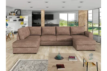 Taberk Bäddsoffa med Divan och Schäslong 4-sits i Bouclé - Rosa - Möbler - Soffa - Bäddsoffa