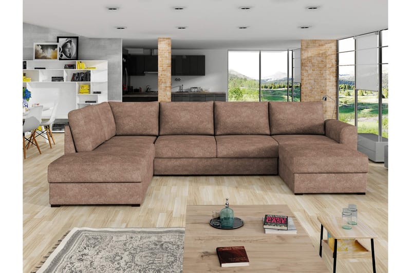 Taberk Bäddsoffa med Divan och Schäslong 4-sits i Bouclé - Rosa - Möbler - Soffa - Bäddsoffa