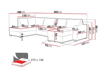 Taberk Bäddsoffa med Divan och Schäslong 4-sits i Bouclé - Rosa - Möbler - Soffa - Bäddsoffa