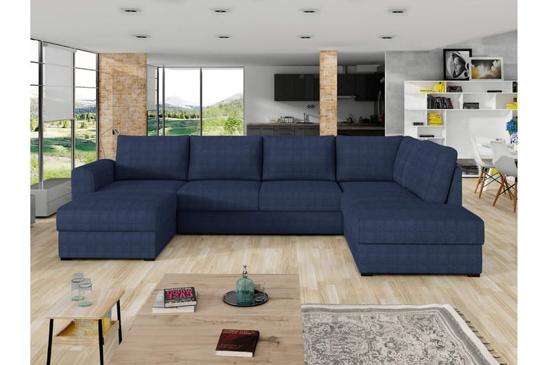 Taberk Bäddsoffa med Divan och Schäslong 4-sits i Chenille - Blå - Möbler - Soffa - Bäddsoffa