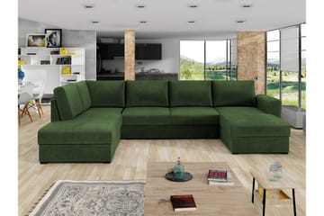 Taberk Bäddsoffa med Divan och Schäslong 4-sits i Chenille - Grön - Möbler - Soffa - Bäddsoffa