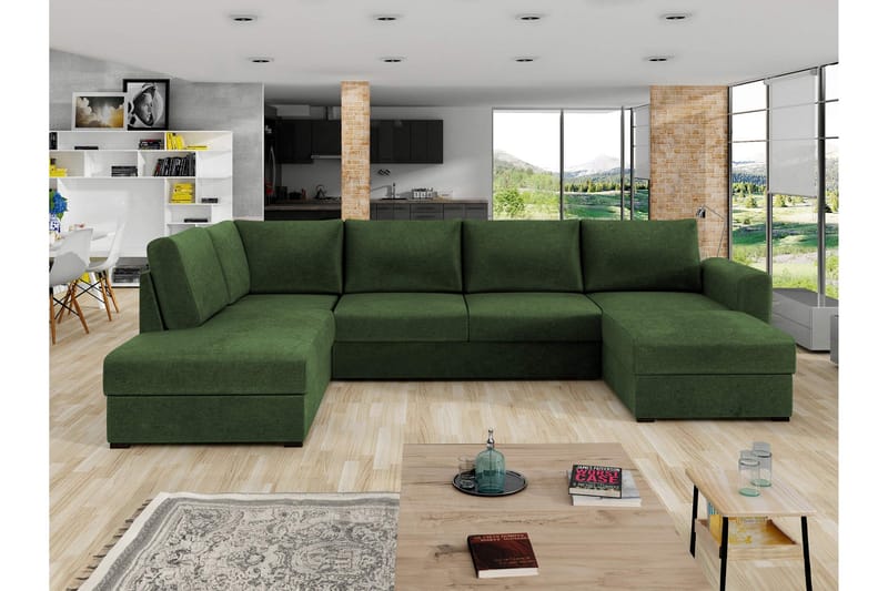 Taberk Bäddsoffa med Divan och Schäslong 4-sits i Chenille - Grön - Möbler - Soffa - Bäddsoffa