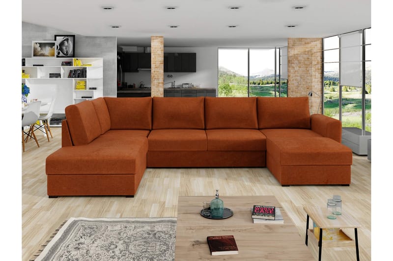 Taberk Bäddsoffa med Divan och Schäslong 4-sits i Chenille - Orange - Möbler - Soffa - Bäddsoffa