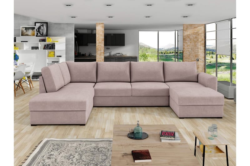 Taberk Bäddsoffa med Divan och Schäslong 4-sits - Rosa - Möbler - Soffa - Bäddsoffa