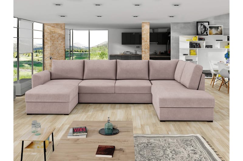 Taberk Bäddsoffa med Divan och Schäslong 4-sits - Rosa - Möbler - Soffa - Bäddsoffa