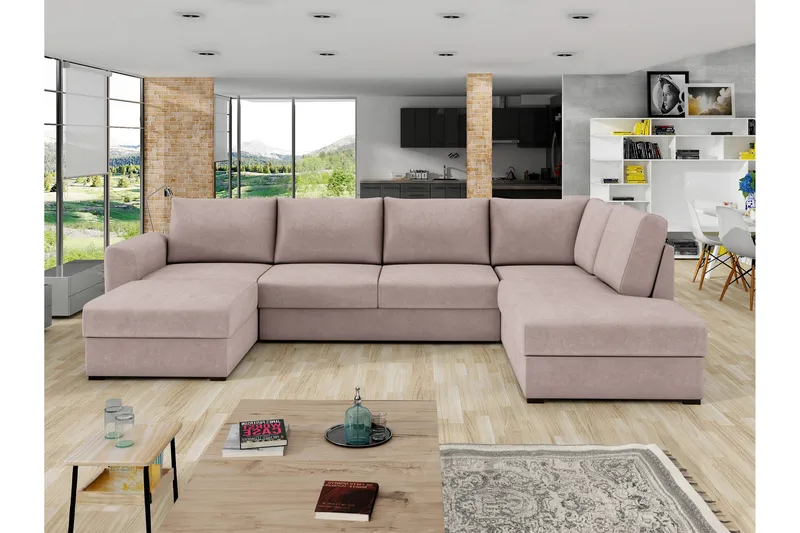 Taberk Bäddsoffa med Divan och Schäslong 4-sits - Rosa - Möbler - Soffa - Bäddsoffa