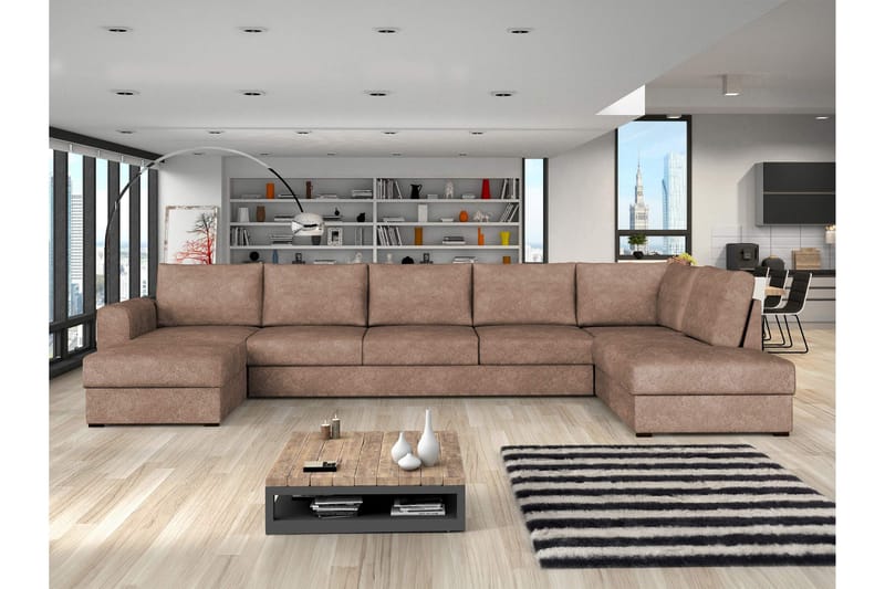 Taberk Bäddsoffa med Divan och Schäslong 5-sits i Bouclé - Rosa - Möbler - Soffa - Bäddsoffa