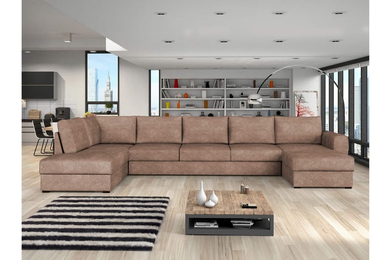 Taberk Bäddsoffa med Divan och Schäslong 5-sits i Bouclé - Rosa - Möbler - Soffa - Bäddsoffa