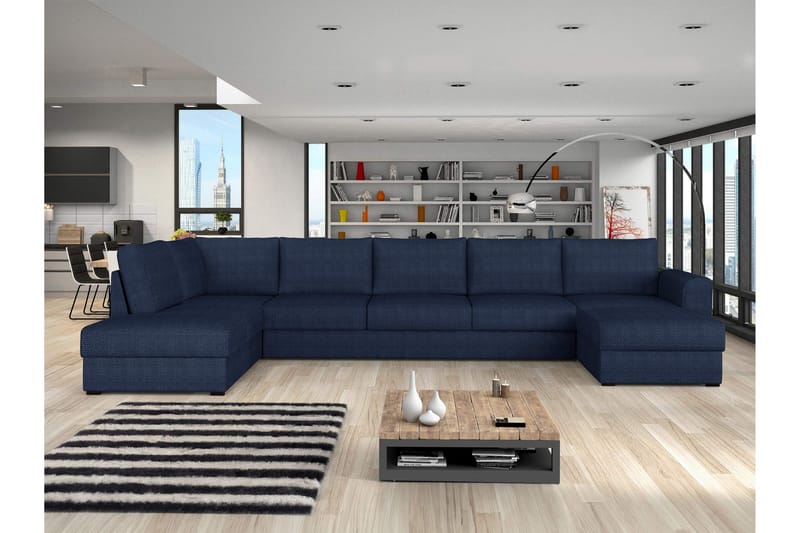 Taberk Bäddsoffa med Divan och Schäslong 5-sits i Chenille - Blå - Möbler - Soffa - Bäddsoffa