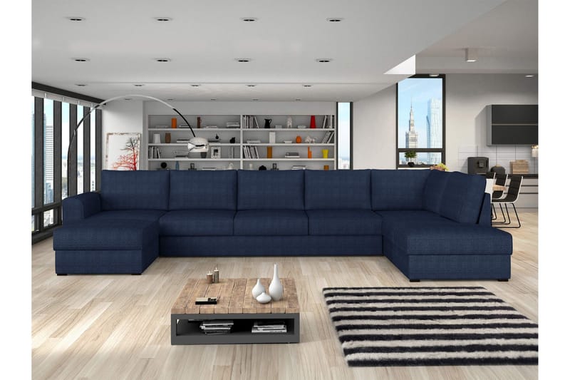 Taberk Bäddsoffa med Divan och Schäslong 5-sits i Chenille - Blå - Möbler - Soffa - Bäddsoffa