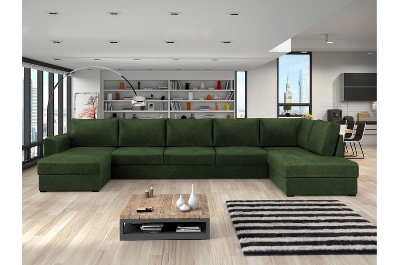 Taberk Bäddsoffa med Divan och Schäslong 5-sits i Chenille - Grön - Möbler - Soffa - Bäddsoffa