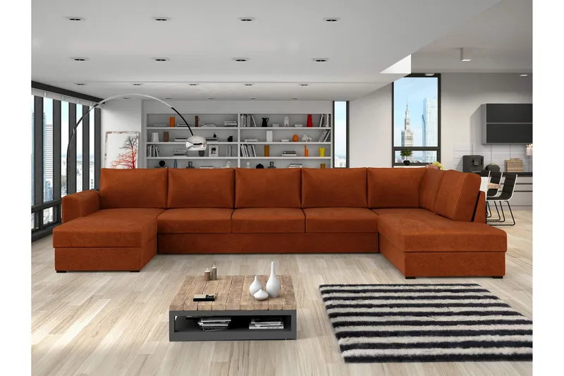 Taberk Bäddsoffa med Divan och Schäslong 5-sits i Chenille - Orange - Möbler - Soffa - Bäddsoffa