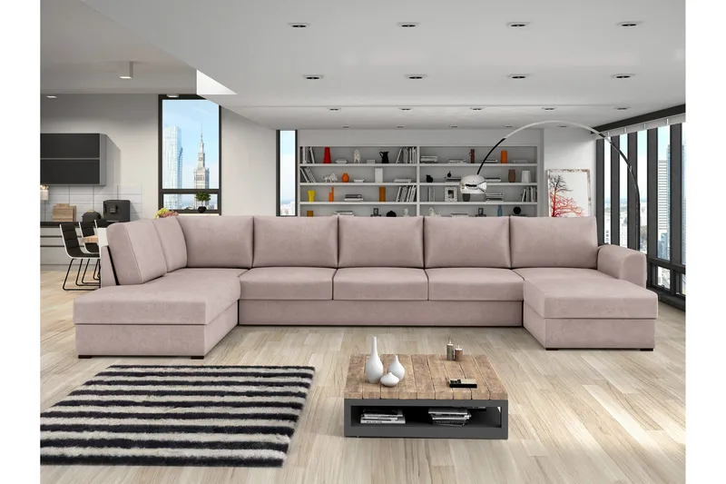 Taberk Bäddsoffa med Divan och Schäslong 5-sits - Rosa - Möbler - Soffa - Bäddsoffa
