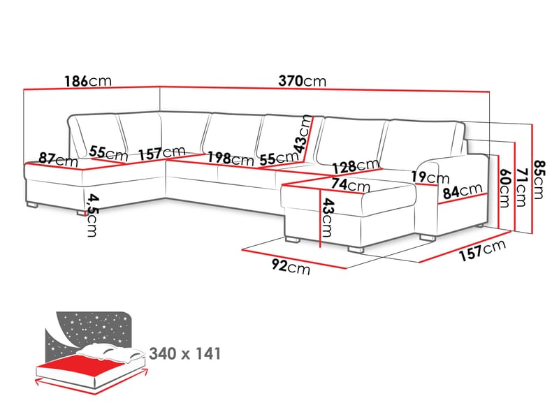 Taberk Large 6-sits U-Soffa med Divan Höger - Möbler - Soffa - Bäddsoffa