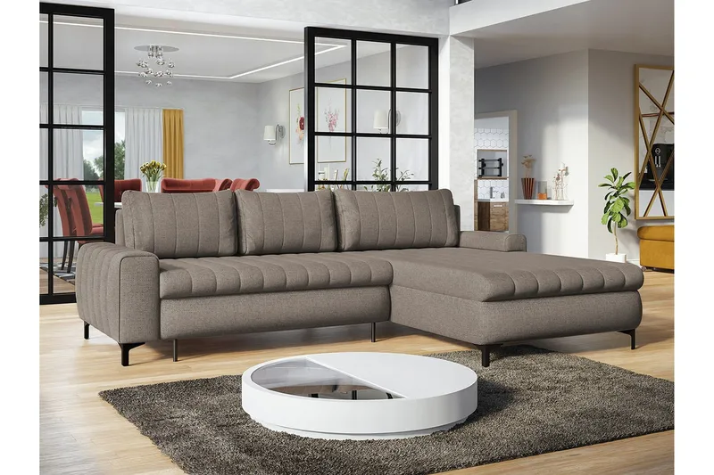 Talby 3-sits Höger Bäddsoffa 135x255 cm med Förvaring i Tyg - Gråbeige - Möbler - Soffa - Bäddsoffa