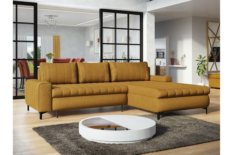 Talby 3-sits Höger Bäddsoffa 135x255 cm med Förvaring i Tyg - Gul - Möbler - Soffa - Bäddsoffa