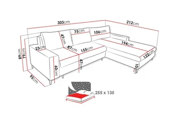 Talby 3-sits Höger Bäddsoffa med Förvaring och Kanalstoppad i Tyg - Beige - Möbler - Soffa - Bäddsoffa