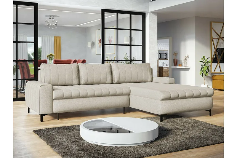 Talby 3-sits Höger Bäddsoffa med Förvaring och Kanalstoppad i Tyg - Beige - Möbler - Soffa - Bäddsoffa