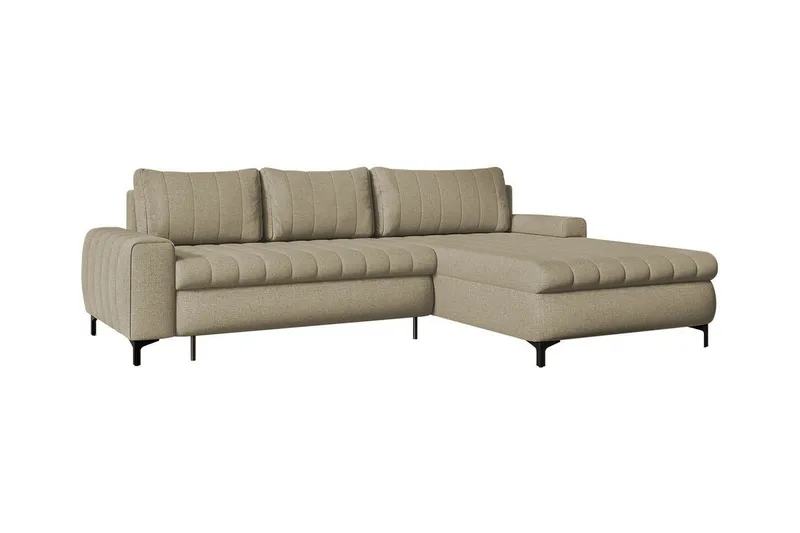 Talby 3-sits Höger Bäddsoffa med Förvaring och Vertikala Sömmar i Tyg, Beige