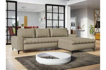 Talby 3-sits Höger Bäddsoffa med Förvaring och Vertikala Sömmar i Tyg - Beige - Möbler - Soffa - Bäddsoffa