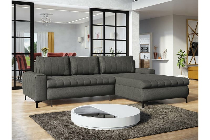 Talby 3-sits Höger L-formad Hörnbäddsoffa 135x255 cm med Förvaring i Tyg - Grå - Möbler - Soffa - Bäddsoffa