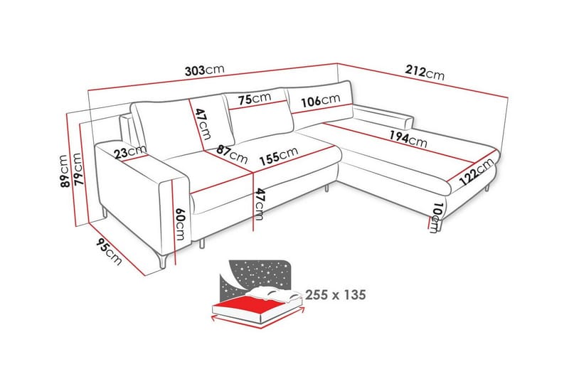 Talby 3-sits Hörnbäddsoffa - Bäddsoffa - Hörnbäddsoffa