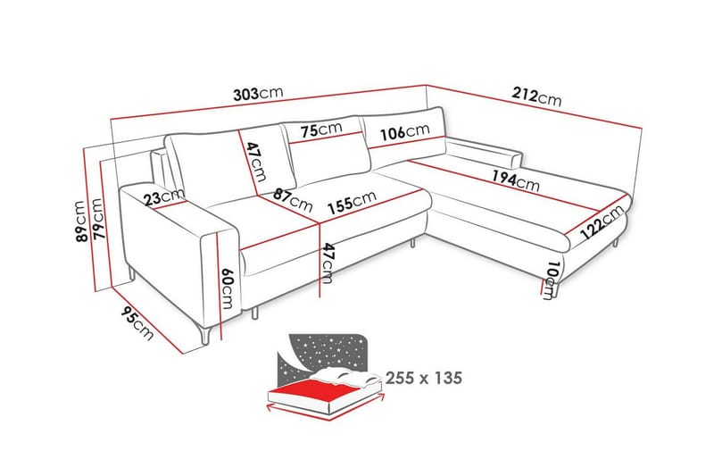 Talby 3-sits Hörnbäddsoffa - Bäddsoffa - Hörnbäddsoffa