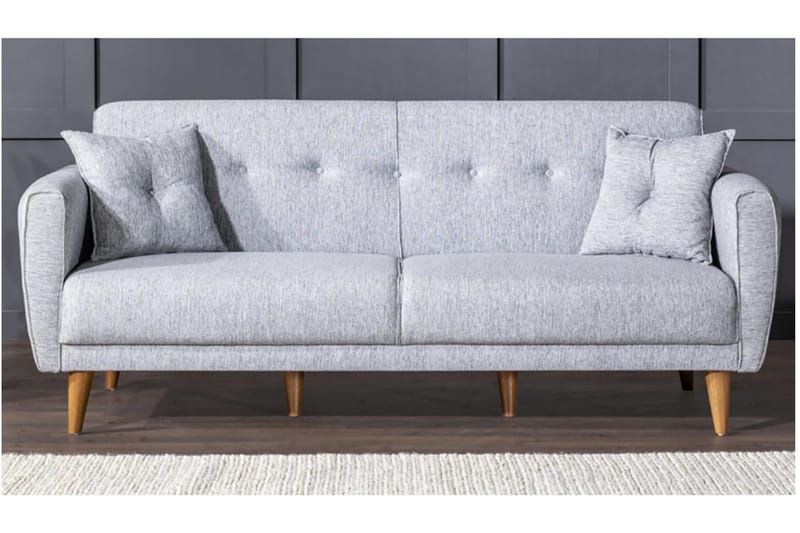 Tamatha 3-sits Bäddsoffa med Divan i Tyg med Träben - Grå - Möbler - Soffa - Bäddsoffa