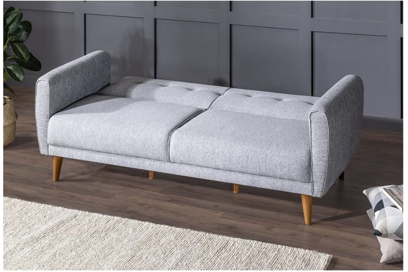Tamatha 3-sits Bäddsoffa med Divan i Tyg med Träben - Grå - Möbler - Soffa - Bäddsoffa