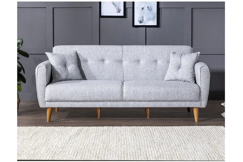 Tamatha 3-sits Bäddsoffa med Divan i Tyg med Träben - Grå - Möbler - Soffa - Bäddsoffa