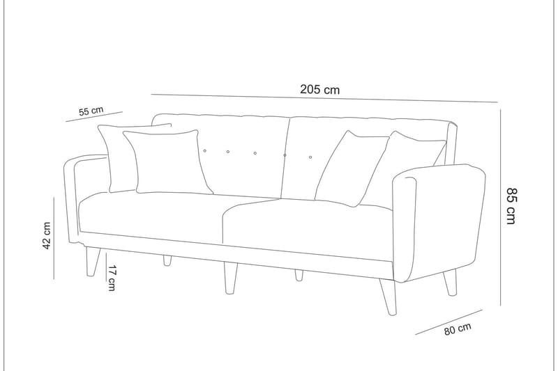 Tamatha 3-sits Bäddsoffa med Divan i Tyg med Träben - Grå - Möbler - Soffa - Bäddsoffa