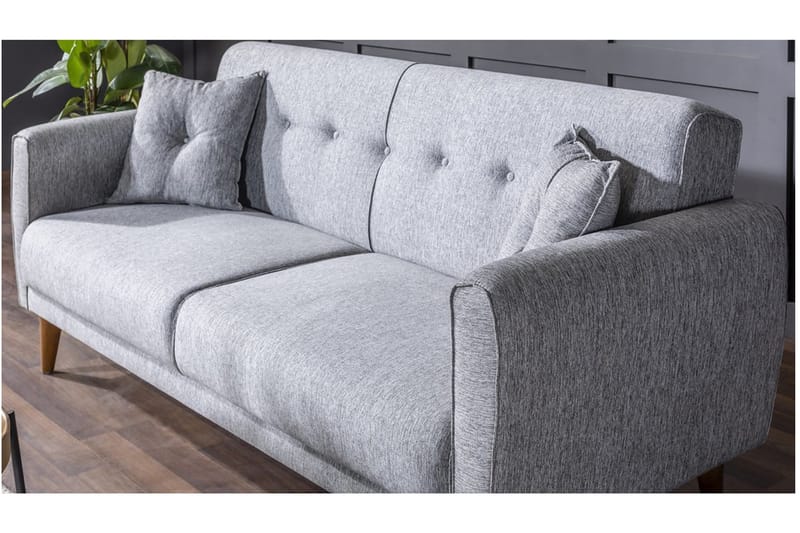 Tamatha 3-sits Bäddsoffa med Divan i Tyg med Träben - Grå - Möbler - Soffa - Bäddsoffa