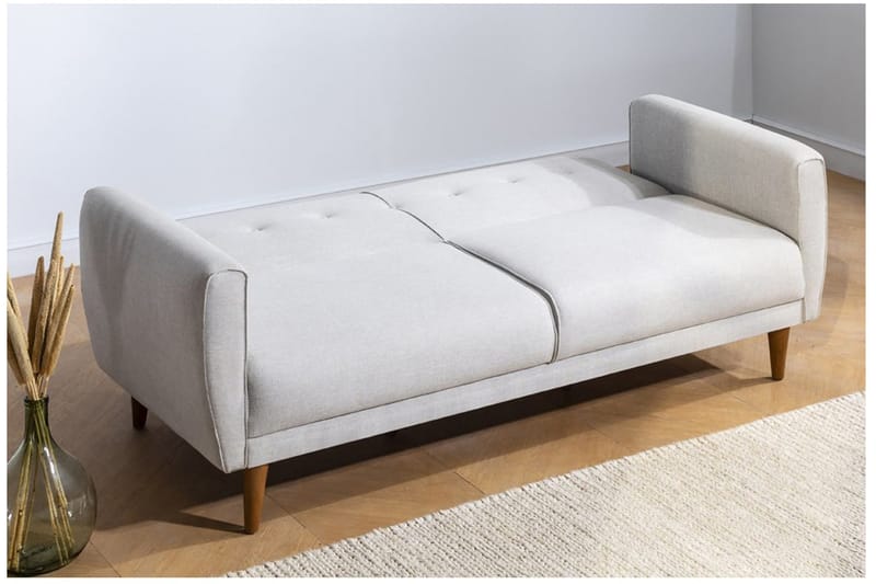 Tamatha 3-sits Bäddsoffa med Divan i Tyg med Träben - Ljusgrå - Möbler - Soffa - Bäddsoffa